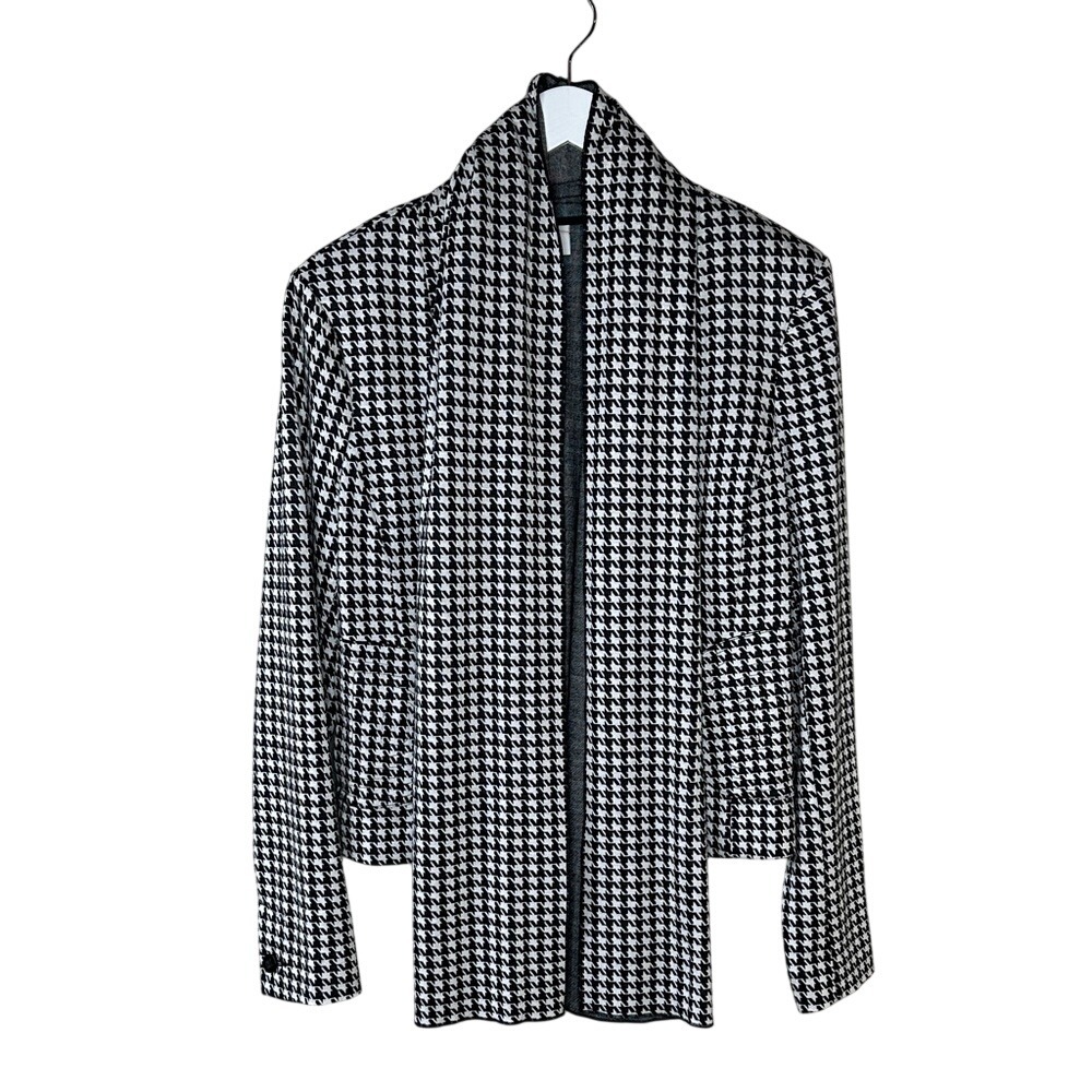CAbi Women's Houndstooth Open Front Scarf Jacket Blazer Sz L Black White #3904